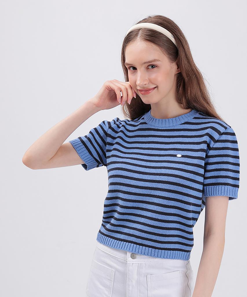 WHEN YOU MOVE Cotton Stripe Logo Knit Blue
