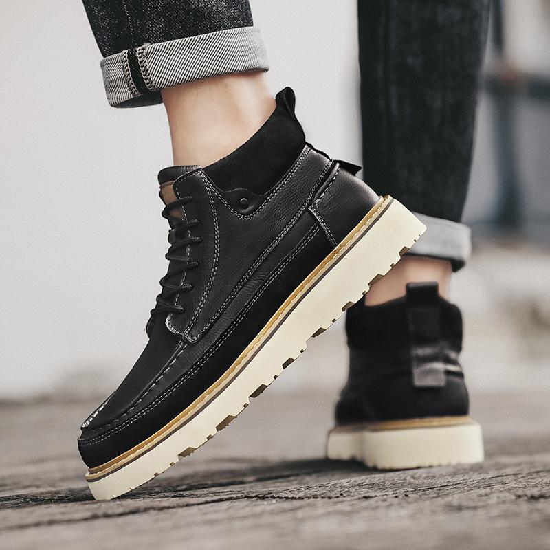 Italian Men Genuine Leather Motorcycle Boots Classic Vintage Casual Leather Flat Designer Shoes Outdoor Ankle Boot Walking Shoes