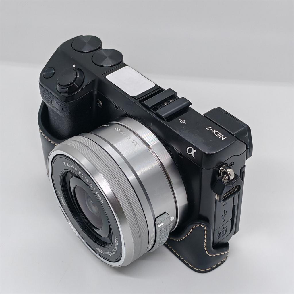 For Sony NEX-7/NEX-6 PU Leather Camera Case Battery Opening Design Half Body Cover with Hand Strap