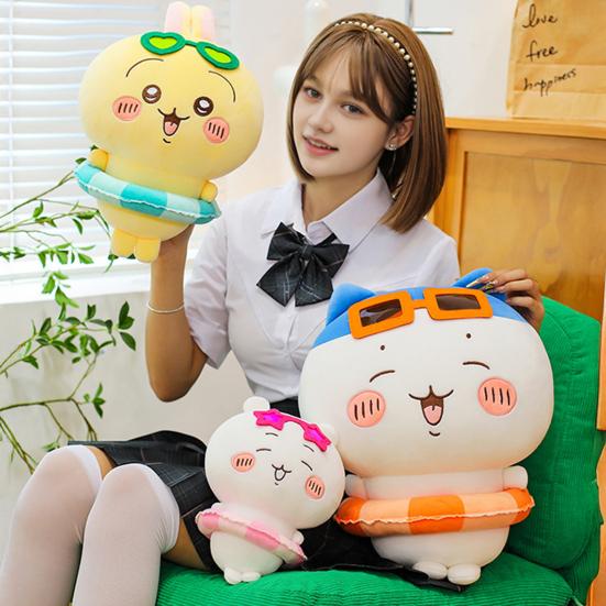 Summer Cat Plush Toy with Sunglasses And Float, Large Soft Pillow Stuffed Animal, Cuddly Beach Doll for Sofa, Gift for Girls