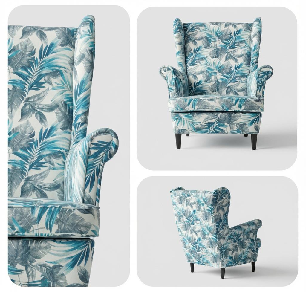 Ohrensessel Flowers Print mit gemustertem Veloursbezug im skandinavischen Stil – Family Meble