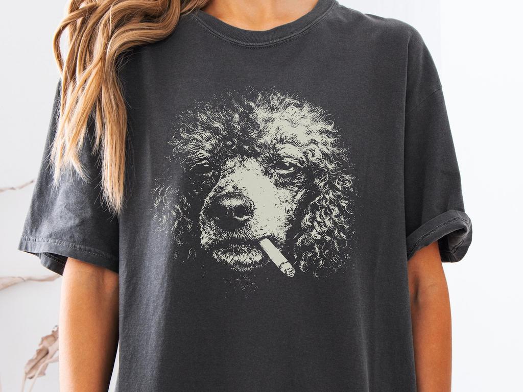 Smoking Poodle Comfort Colors T-Shirt: Poodle Mom Shirt, Poodle Dad Gift Tee - Dog Cigarette, Funny Dog Tee