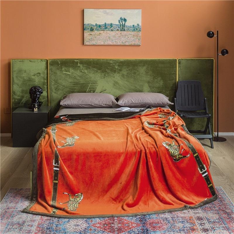 Live Broadcast Explosion Light Luxury Trendy Brand Double-Sided Printed Farai Fleece Double-Layer Composite Blanket Blanket 100cm*140cm