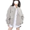 Women's Spring/Autumn 2025 Grey-Black Zipper Baseball Flight Jacket