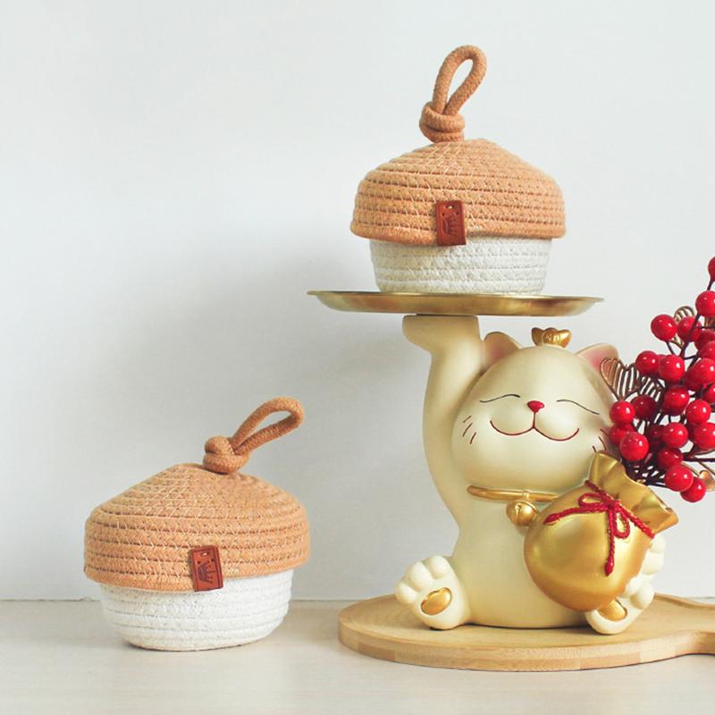 1PC Woven Makeup Storage Basket Multi Functional Jewelry Organizer Cute Cotton Rope Weaving Basket Modern Style 2 styles
