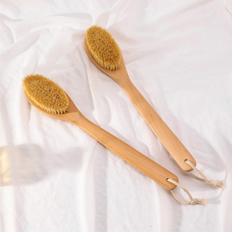 Eco Friendly Beech Wood Long Curved Handle Vegan Sisal Bristle Dry Body Brush Exfoliating Shower Brush Scrub Back Bath Brush