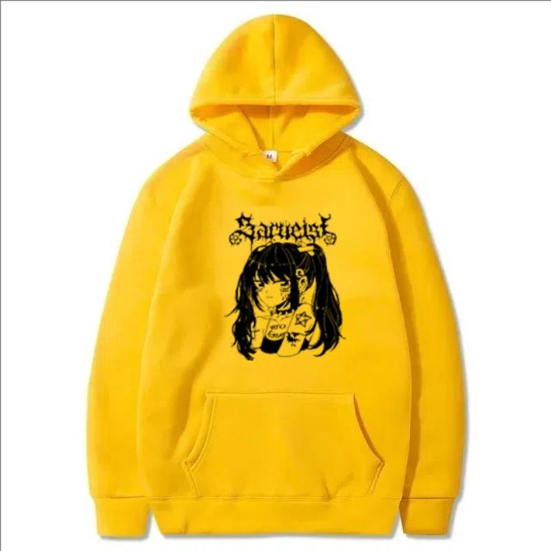 The Girl Print Pattern Pullover Women Harajuku Trip Outdoor Sweatshirt Autumn And Winter Fleece Loose Hoodie