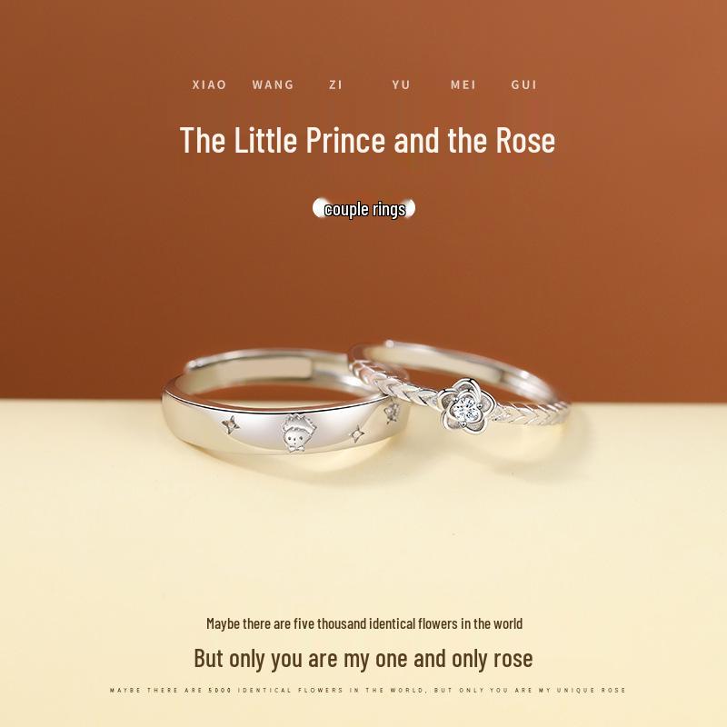 The Little Prince & Rose Couple Rings: Love Token Birthday Gift for Girlfriend 2024