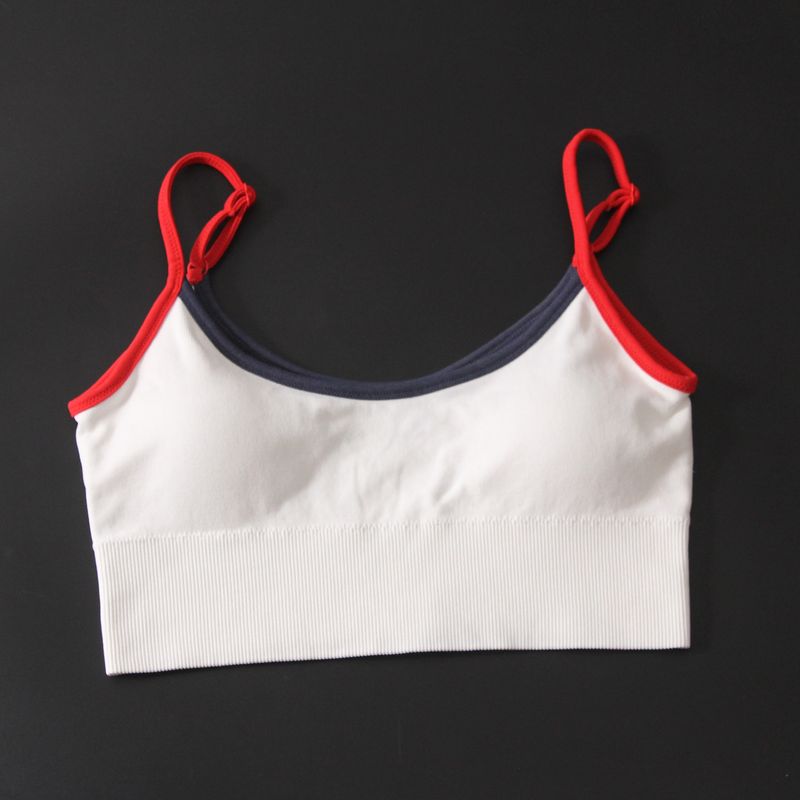 

European and American Orders! American vintage Preppy Sports Underwear Women Spaghetti Strap Training Beauty Back Yoga Fitness Bra 4 S White