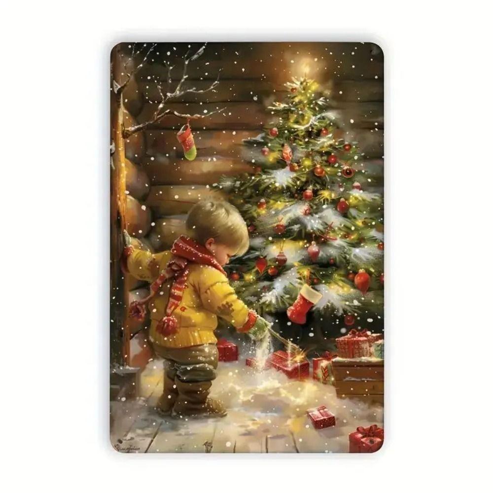 Vintage Christmas Metal Tin Sign Home Festive Wall Decor