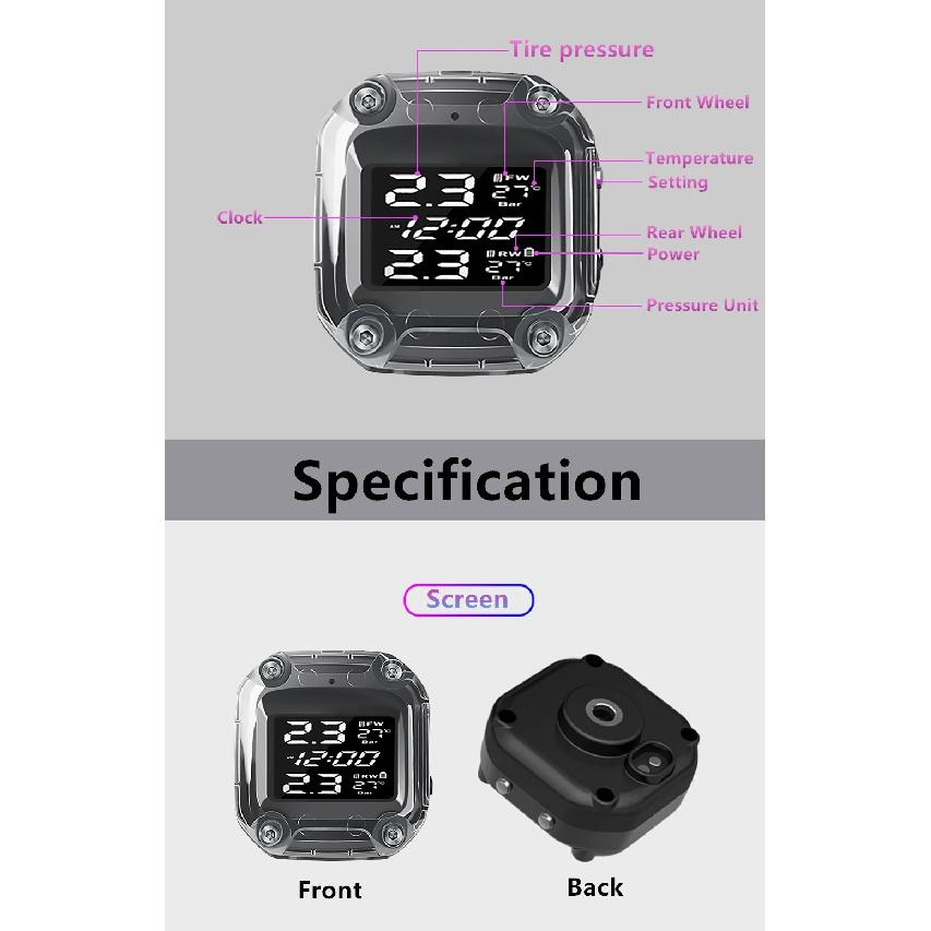 Motorcycle TPMS Tire Pressure Monitor LCD Digital Screen Magnetic Charge Auto Alarm Moto Tyre Pressure External Sensor