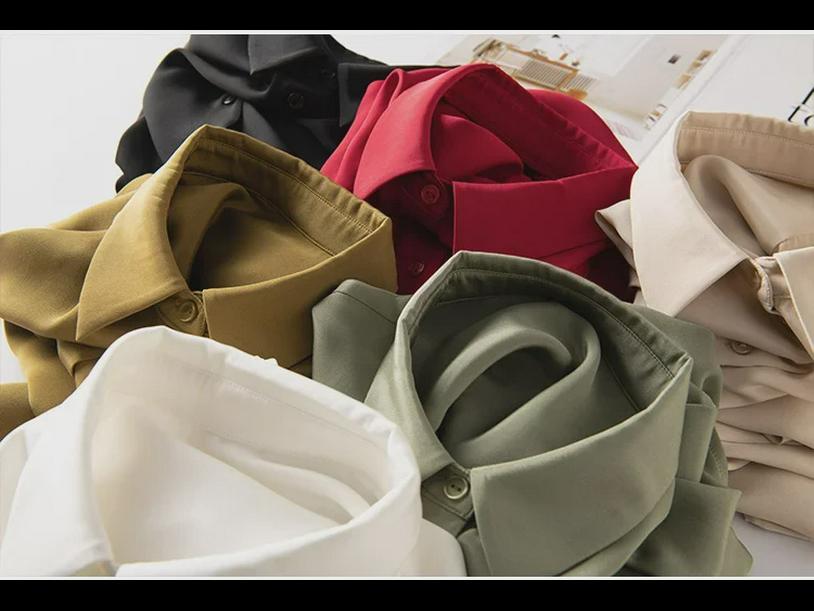 Women's Elegant Silk Commuting Shirt, Solid Color, Three-Quarter Sleeves, Mulberry Silk Top