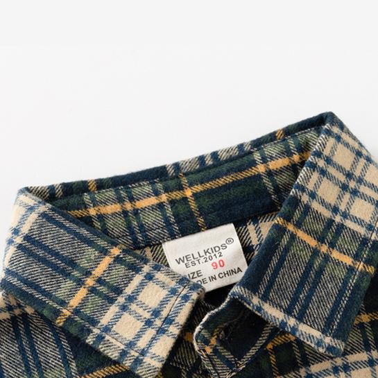 Dětská košile 2024 New Autumn Wear Boys Leštěná kostkovaná košile s dlouhým rukávem Baby Top dětské oblečení