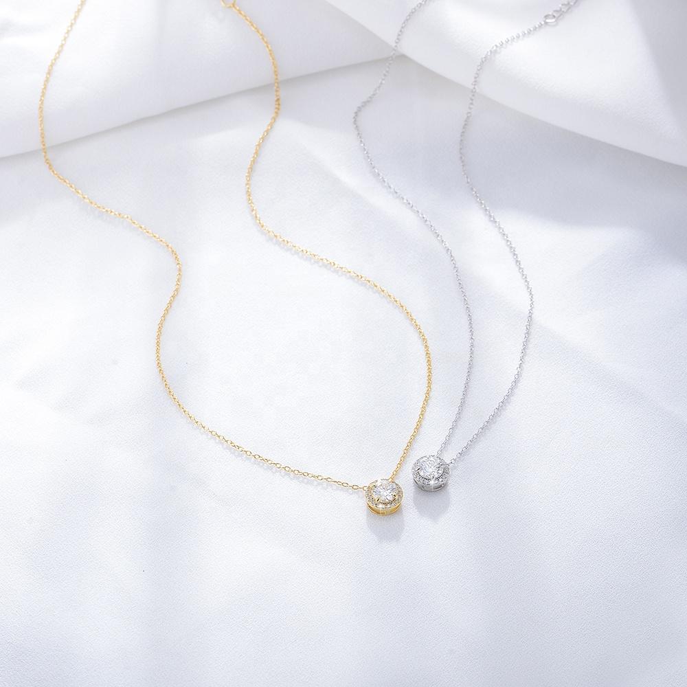 Lady Fashion Wedding Jewelry 14k Gold Plated Elegant Sterling Silver 925 Round Brilliant Cut Zircon Fine Necklace Jewellery