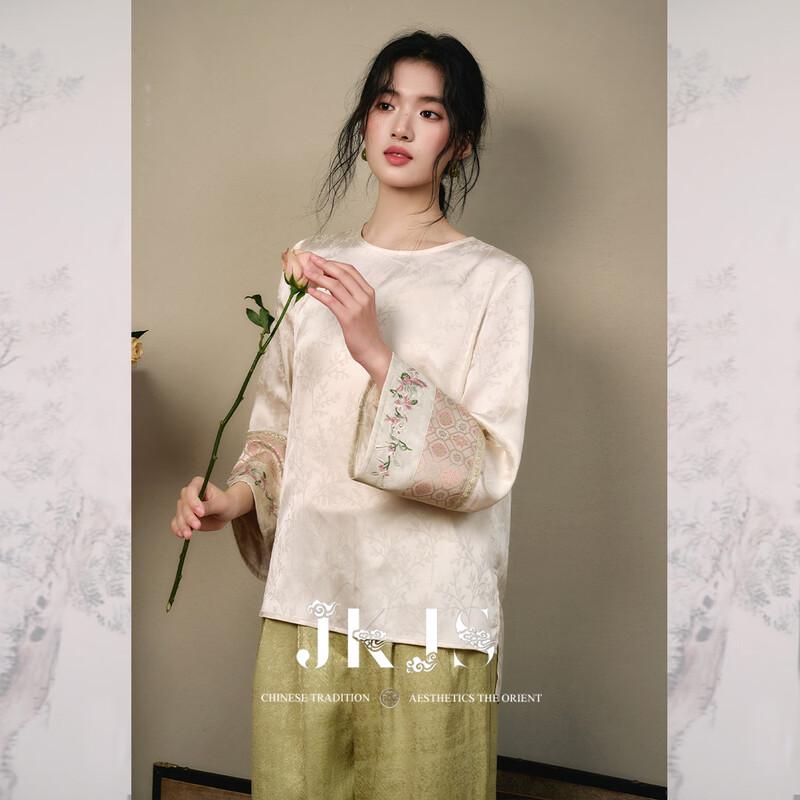 JK&JS 2025 New Chinese Style Satin Jacquard Blouse