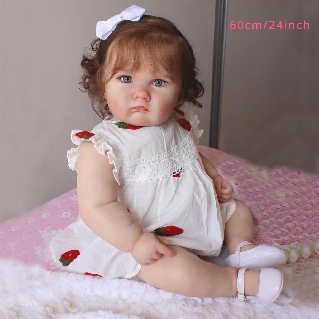 BZDOLL 24inch 60cm Big Fat Doll 3D-Paint Skin with Vascular Vein Soft Vinyl Reborn Baby Girl Princess Newborn Toddler Kids for Birthday Gift