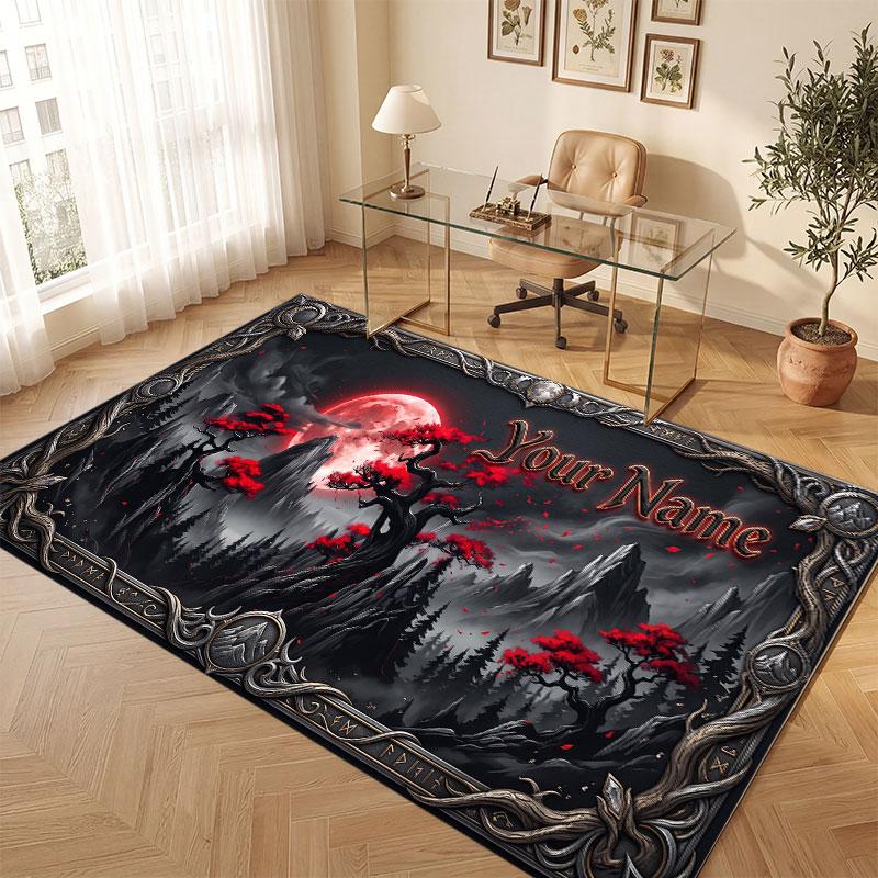 Mushroom Forest Theme Crystal Velvet Floor Rug Personalized Custom Name Text Warm Carpet Home Decoration