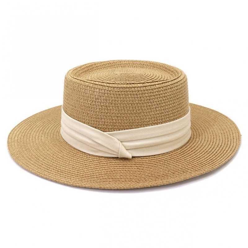 Top Hat Female Travel Outdoor Photo Flat Top Sun Hat Fashionable Streamer Simple Beach Hat