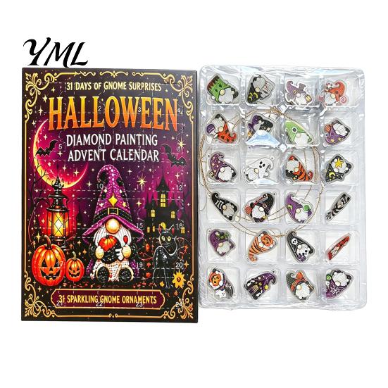 Collectible Halloween Items 24-Day Gnome Advent Calendar, Diamond Style Acrylic Ornament Set with Countdown Box Theme, Hanging Decor for Tree Window,