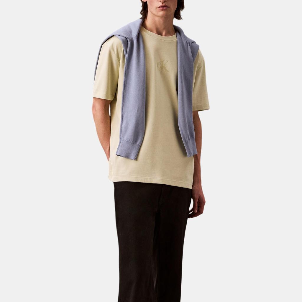 Calvin Klein Minimalist Comfortable Versatile Casual Glossy Logo Short Sleeve T-Shirt Men Tops Beige 4RAB812-NF1