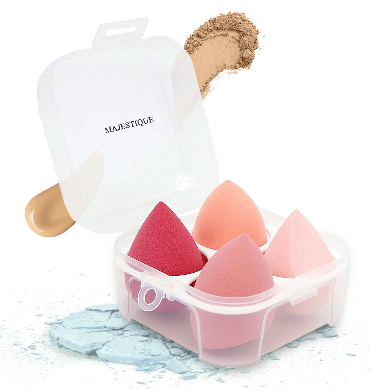 Majestique Professional Makeup Sponges Blender Set- Beauty Sponge with Egg Case - Color May Vary