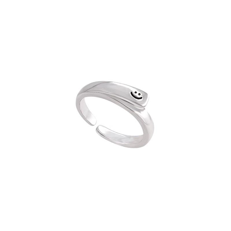 New Cute Double Layered Staggered Smile Face Rings for Women Fashion Jewelry Aesthetic Silver Color Open Finger Ring Decoration