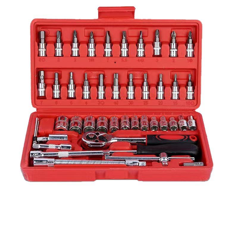 46-Piece Auto Repair Tool Set with Ratchet Wrench & Socket Bits