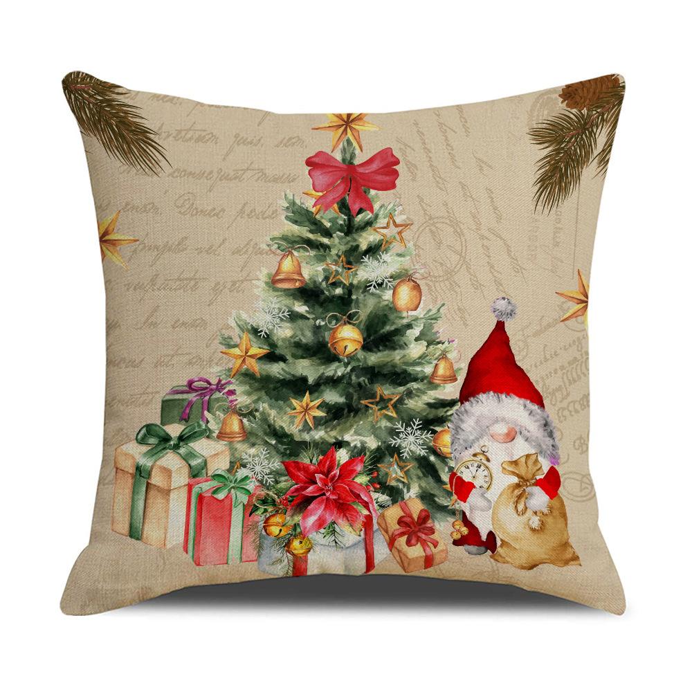 Christmas Themed Linen Pillow Cover Snowman Christmas Tree Santa Claus Printed Cushion Cover Holiday Decorative Pillow Cover