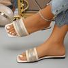 Fashion Fashion New Low Heel Pu Leather Slides Woman Sequins Design Square Toe Slippers Women Summer Slip On Weightlight Sandals Mujer