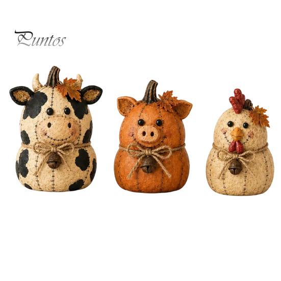 Thanksgiving Home Decor Ornaments Rustic Farmhouse Felt Animal Ornaments, Cute Cow/Pumpkin/Rooster Figurines, Decorative Handmade Animals Hand Painted