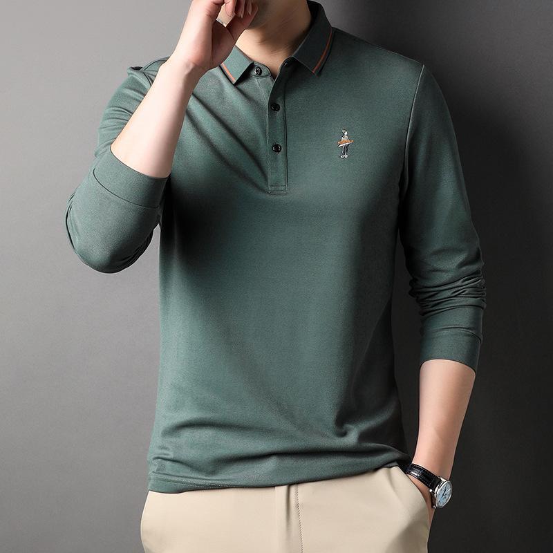 Spring New Men's Solid Color Lapel Polo Shirt Long-sleeved Fashion Casual Straight Middle-aged T-shirt