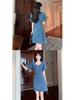 2025 Summer Women's Slim-Fit Denim Dress: Age-Reducing, Waist-Cinching, Short Sleeve, Mid-Length Style