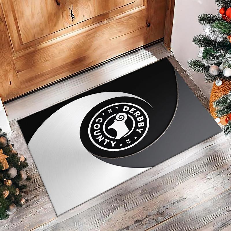 Alfombra de Terciopelo de Cristal con Estampado de Fútbol del Derby County, Cómoda Absorbente de Agua Antideslizante para Suelo Interior