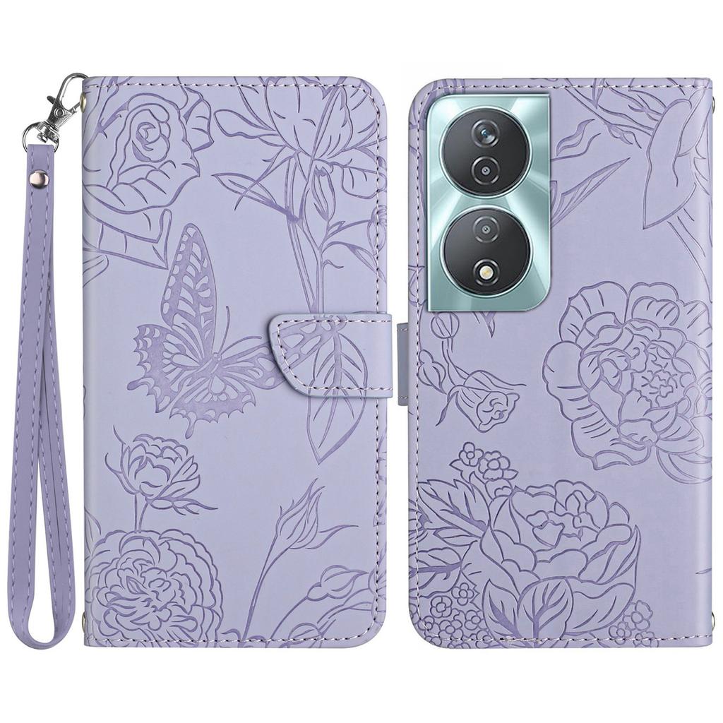 HT03 For Honor 90 Smart/X7b 4G Wallet Phone Stand Cover PU Leather Phone Case with Wrist Strap