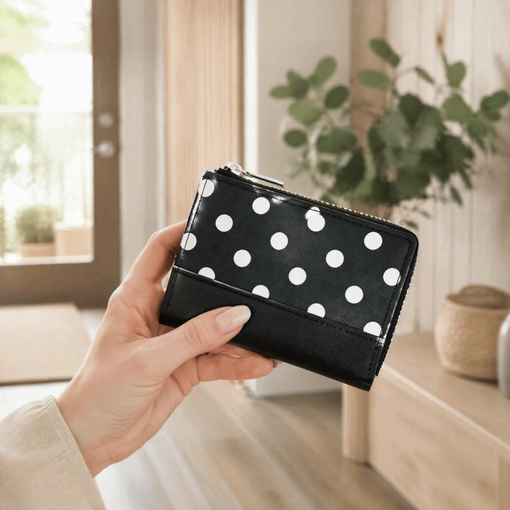 Zipper Closure Polka Dot Pattern Wallets Bifold Design Small Coin Purse Short Card Holder  Travel