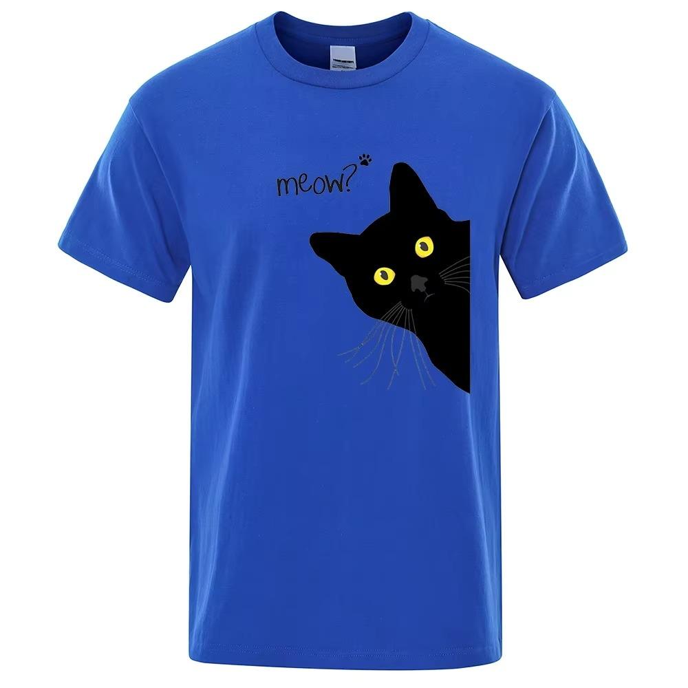 Cat Funny Printing Men T-Shirts Breathable Tee Clothes Summer Streetwear Tops Oversized Loose Cotton Short Sleeve