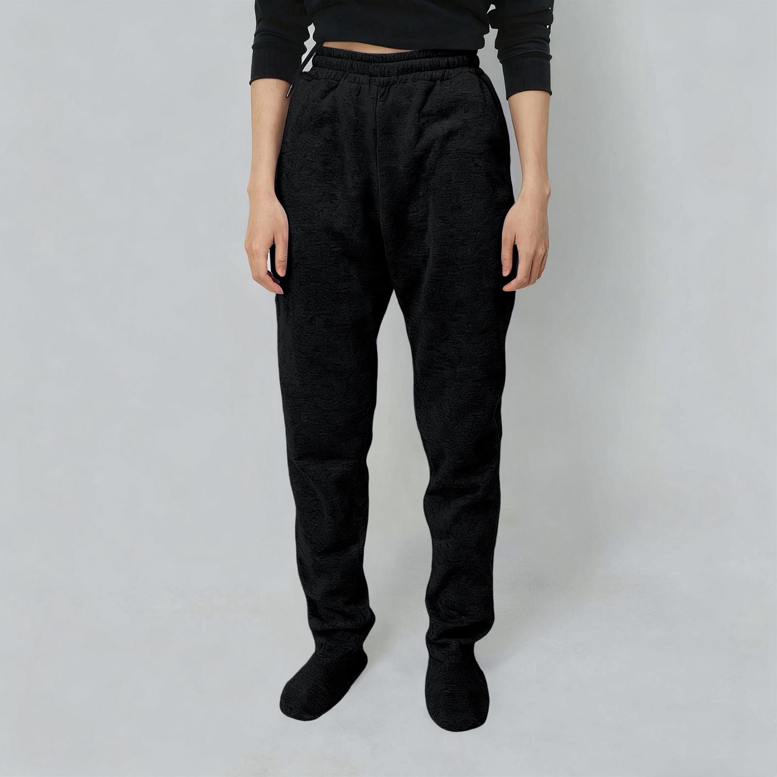 

Взрослые спортивные штаны с носками на флисовой подкладке, эластичная талия, мягкие и теплые пижамные штаны для ног XL чёрный