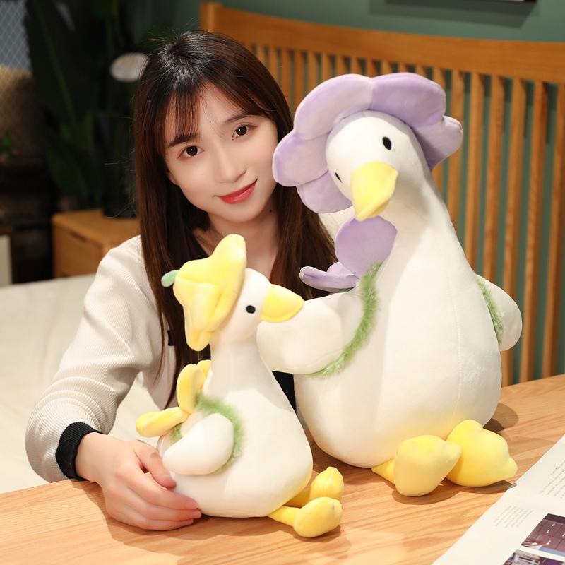 35/40/55cm Cartoon Flower Duck Plush Toys Sleep Pillow Cute Animal Stuffed Swan Goose Dolls Floor Mat Kids Girls Birthday Gift