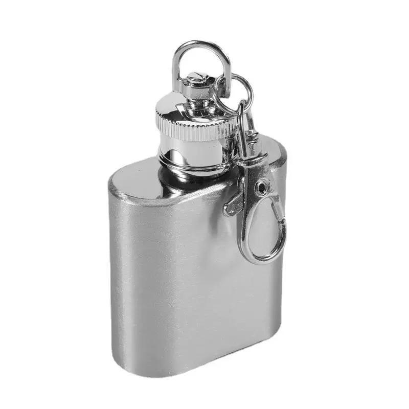 1 Oz 2 Oz Whiskey Mini Bottle Key Chain Stainless Steel Liquor Flask Screw Cap Portable Outdoor Travel Camping Wine Set