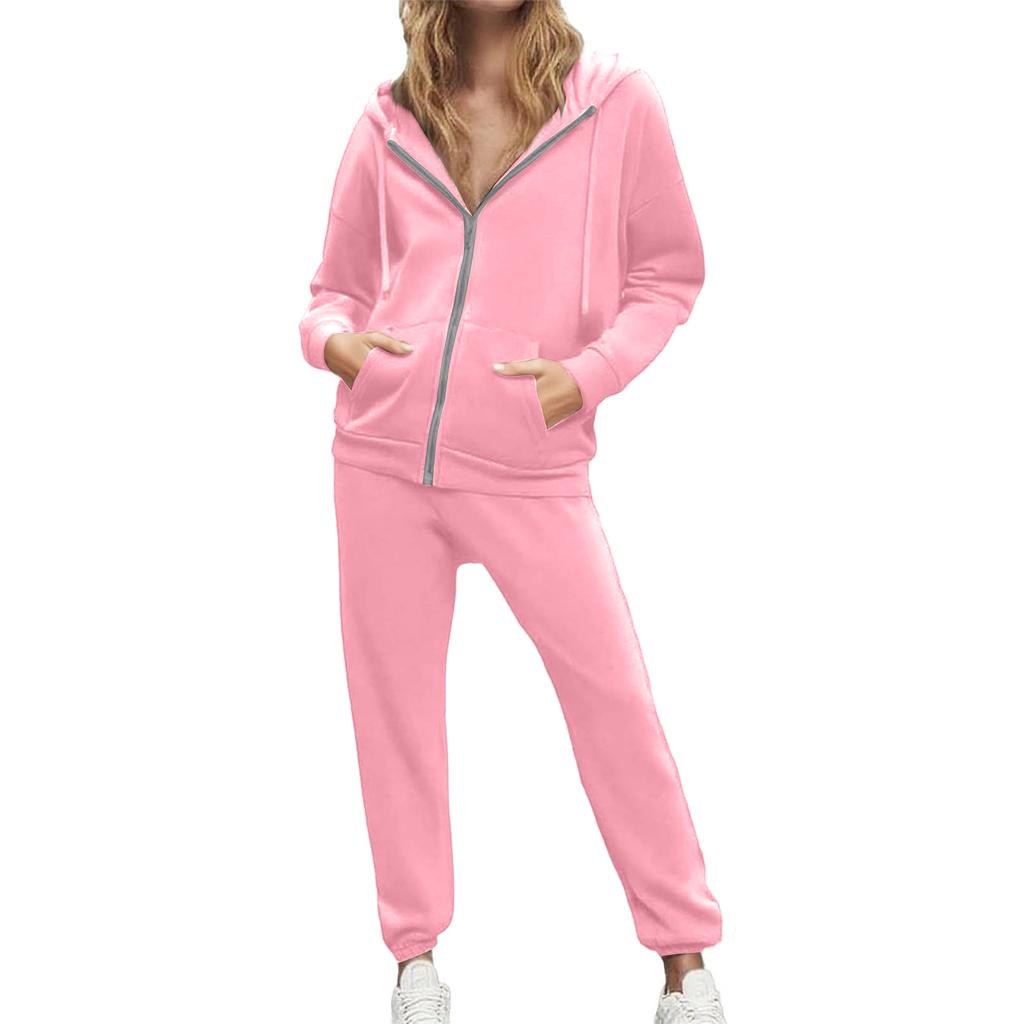 Women's 2-piece Hooded Tracksuit Set With Zip-up Casual Sweatpants And Tracksuit