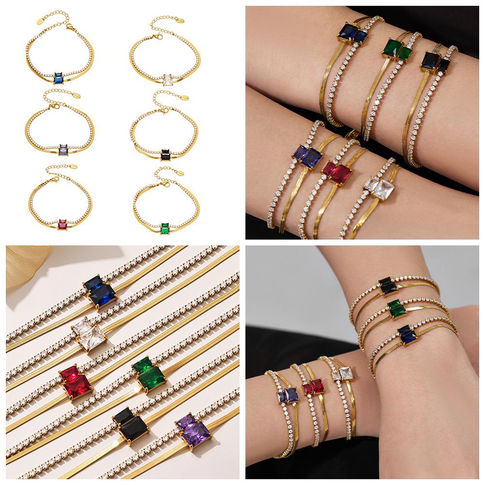 European Luxury Zircon Blade Chain Bracelet, 18k Gold-Plated Stainless Steel