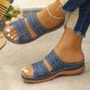 Thick-bottomed one-word slippers women's hollowed-out casual flowers large-size new slope heel cool slippers women's summer