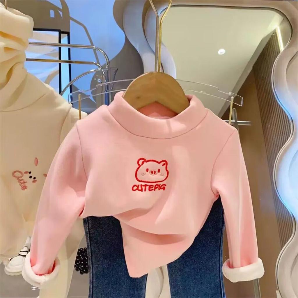 Warm Cozy Children Fleece Lined Base Layer Animal Sweatshirt Autumn Winter Girls Cute Outerwear Clothes