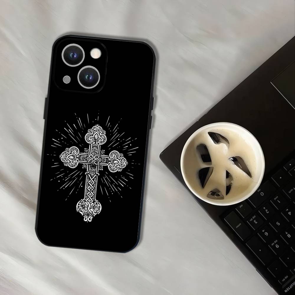 Orthodox Cross Icon Phone Case For iPhone 16,15,14,13,12,11,Pro,XS,Max,XR,Plus,E,SE4,Mini Black Soft Cover