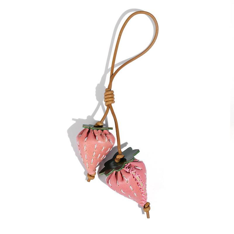 1 Piece 3D Strawberry Charm Cowhide Pendant High-End Strawberry Keychain Diy Decoration Bag Accessories