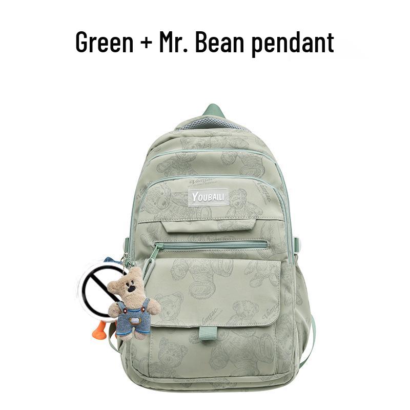 Large Capacity Bear Print Backpack for Students - Perfect for Middle, High School, and University Girls.
