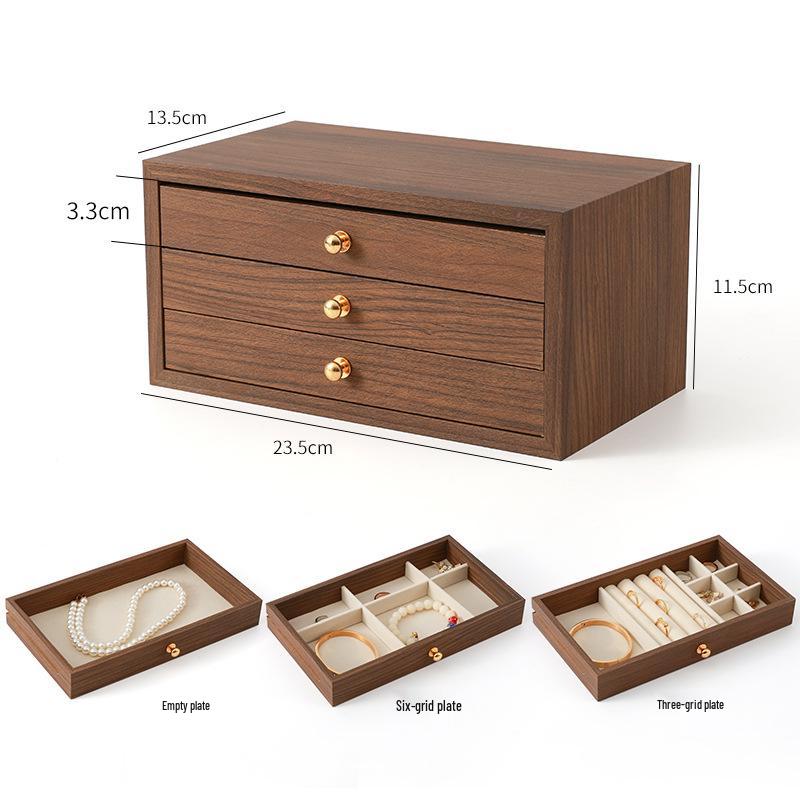 Elegantní vícevrstvá dřevěná šperkovnice s velkou kapacitou na náhrdelníky, náramky a prsteny