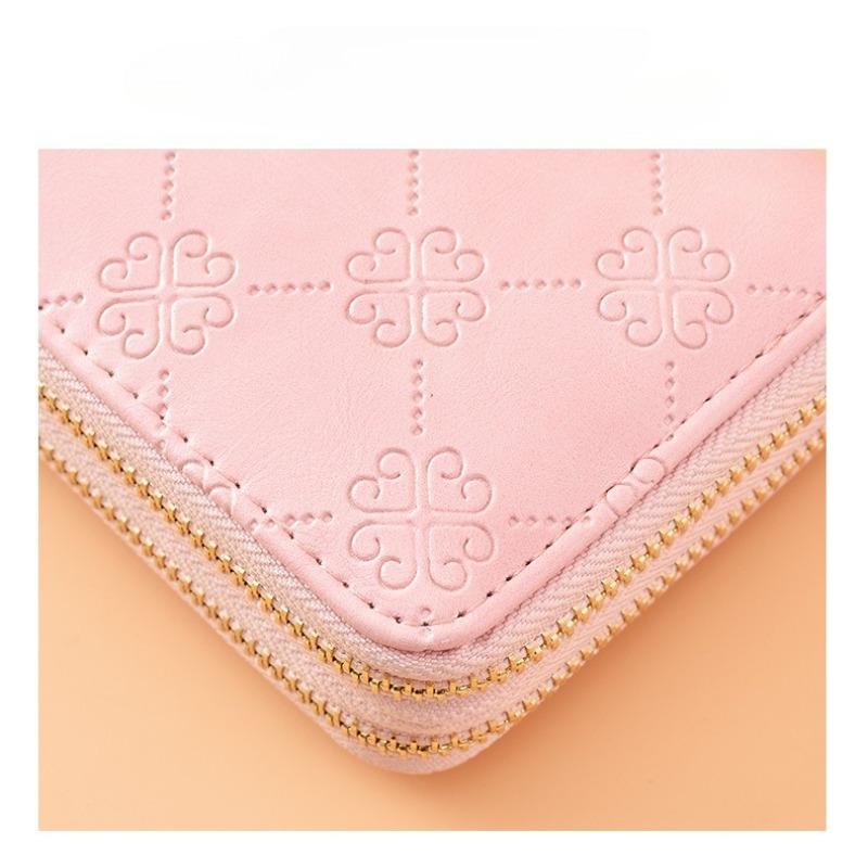 Wallet for women, long, European and American, shiny leather, double zipper handbag, large capacity, double-layer phone bag, frosted wrist wallet