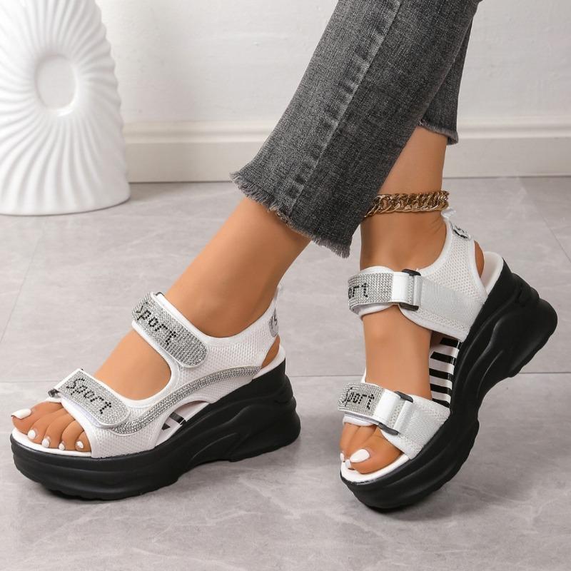 Grote Maat Dames Sandalen Zomer Ronde Neus Muffin Dikke Zool Strass