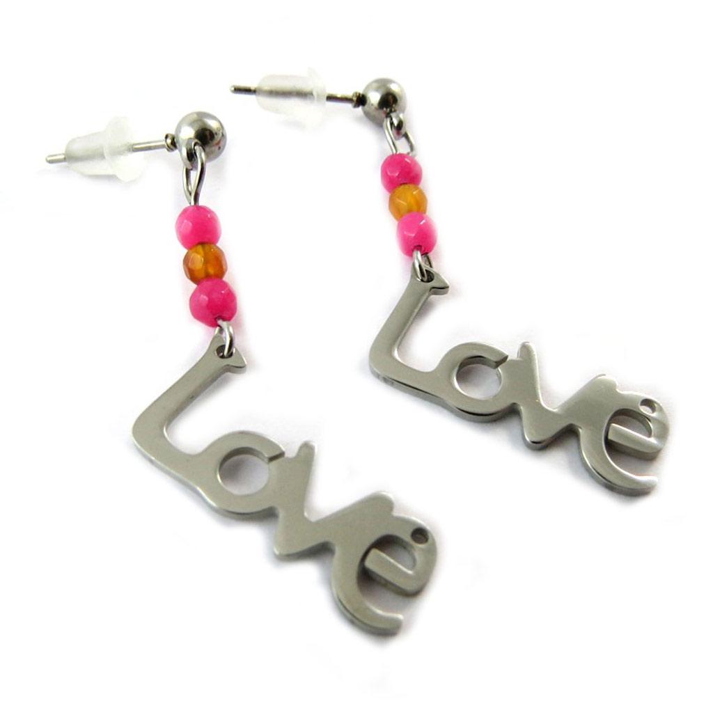 Les Trésors De Lily [N6295] - Grey Pink 'Love' Steel Earrings